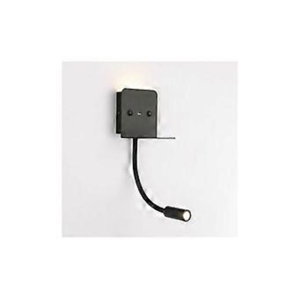 Væglampe + LED læselampe \"Slange\" 3W med USB-port Sort - Sort thsinde