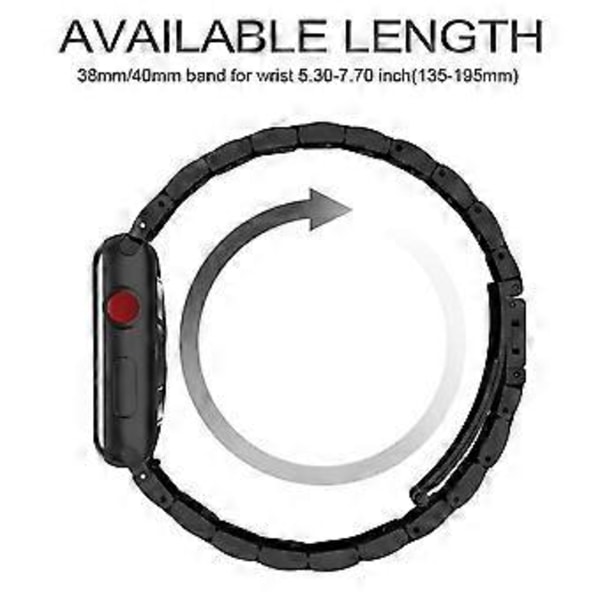 Kompatibel för Apple Watch Armband 38mm-40mm/ 42mm-44mm Ersättningsarmband i rostfritt stål för Apple Watch Series 5/4/3/2/1 (38 till 40mm svart)