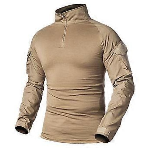 Herr Arméuniform Långärmad Combat Skjorta Solid Bomull Militär Taktisk T-shirt (XXL khaki)