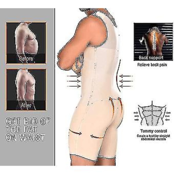 Body Shaper för män, slimmande kompressionsplagg och postoperativ shapewear, plus size bästa presenten (XL Beige)