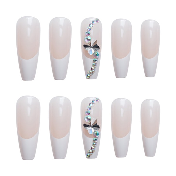 24Pcs Press on Nails Long - French Coffin Fake Nails - Ballerina False