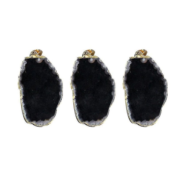 3 Pcs Irregular Natural Agate Stone Slice Plating Brim Pendant Diy Hanging Accessories For Jewelry Necklace Sweater Zipper Wind Chime Ornament (black)