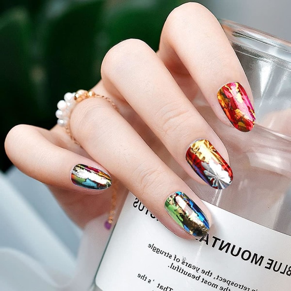 Colorful Print Nail Design Transfer Foil Decal, Holographic Sky Foil Decal Sticker Nail Polish Accessories Ladies Diy Nail Tip Decoration Shape2 shape2