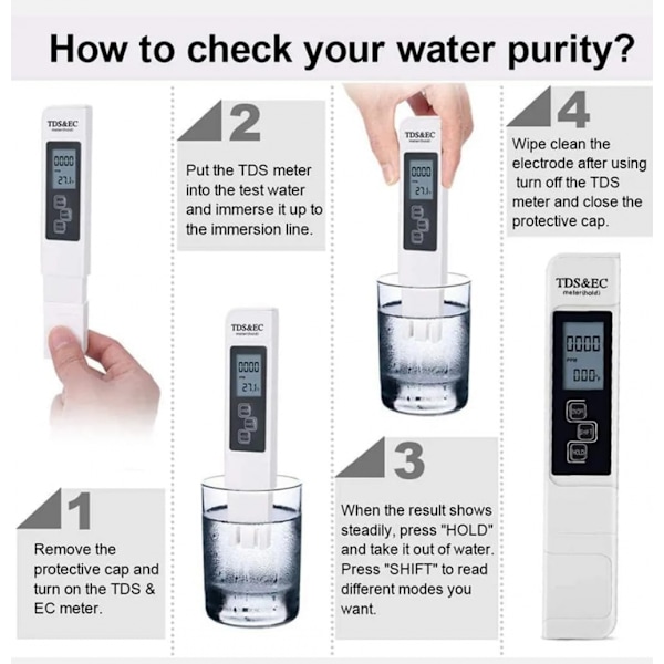 1PC 3-i-1 TDS-tester PH-tester Svømmebasseng Vannkvalitetstest