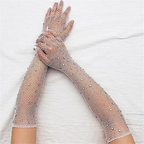 Mesh Långa Handskar Fiskgarn Långa Handskar Kvinnor Danshandskar Strass Långa Handskar (Färg)