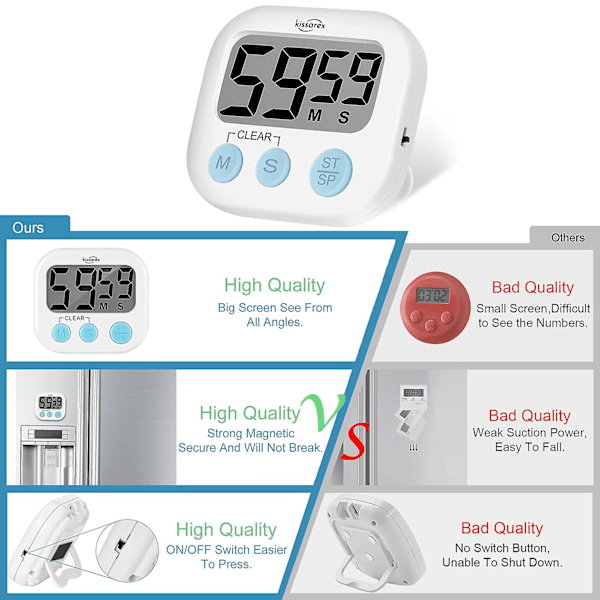 Digital kjøkken nedtellingstimer Lærere Klasserom Disker Stor LCD Høy Magnetisk Klips Enkel Klokke（Oransje）