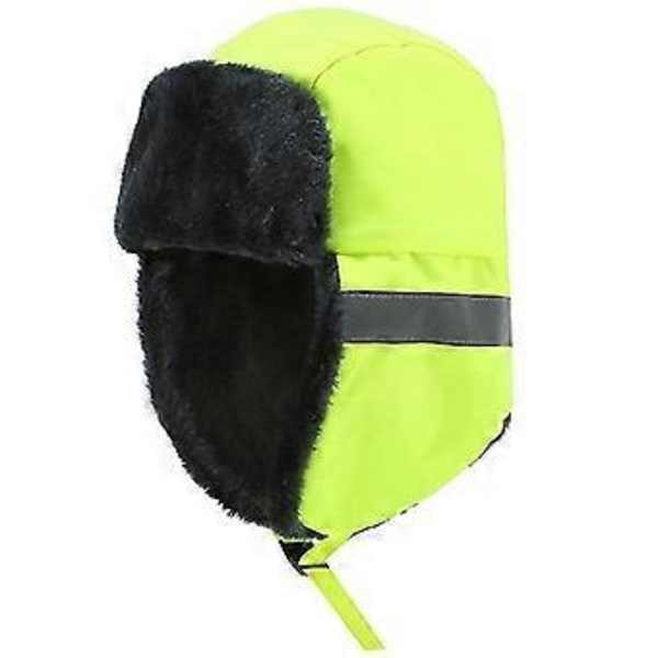 Huomiovärinen heijastava lippalakki, korkean näkyvyyden turvalippis, talven lämmittävä korvaläppälakki (Fluoresoiva vihreä)