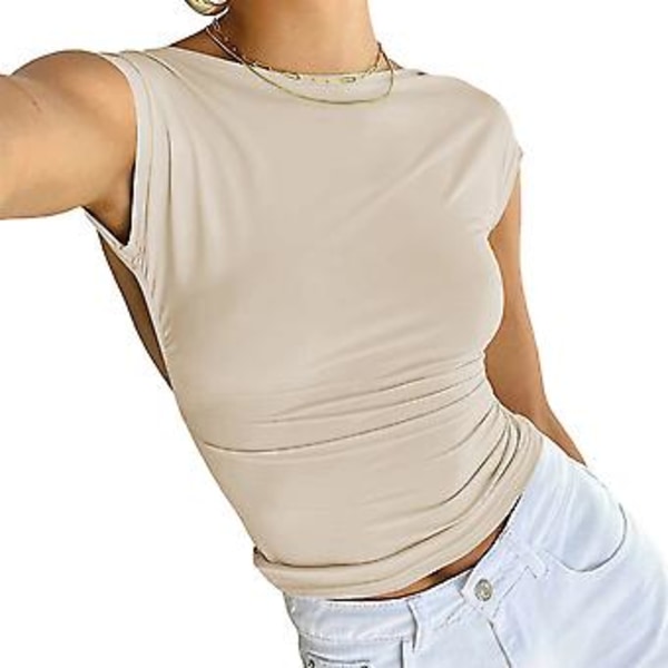 Backless Shirt Sweat-wicking Top Breathable Blouse Hygroscopic Casualtops(M Apricot)