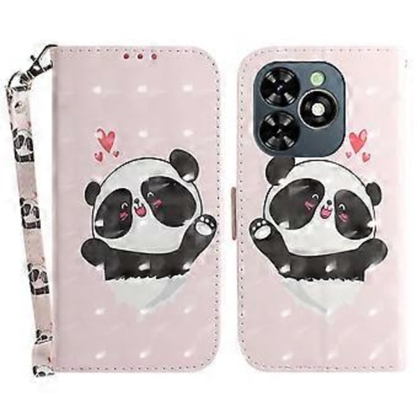 Deksel til Infinix Smart 8 4G/Smart 8 HD 4G/Hot 40i, stilig trykket telefondeksel i lær med stropp (Love Heart Panda)