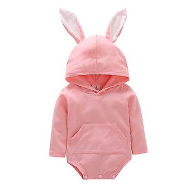 Baby Påskfest Romper Söta Kaninöron Huva En-delad Jumpsuit För Småbarn Spädbarn Flickor Pojkar (6-9M Rosa)