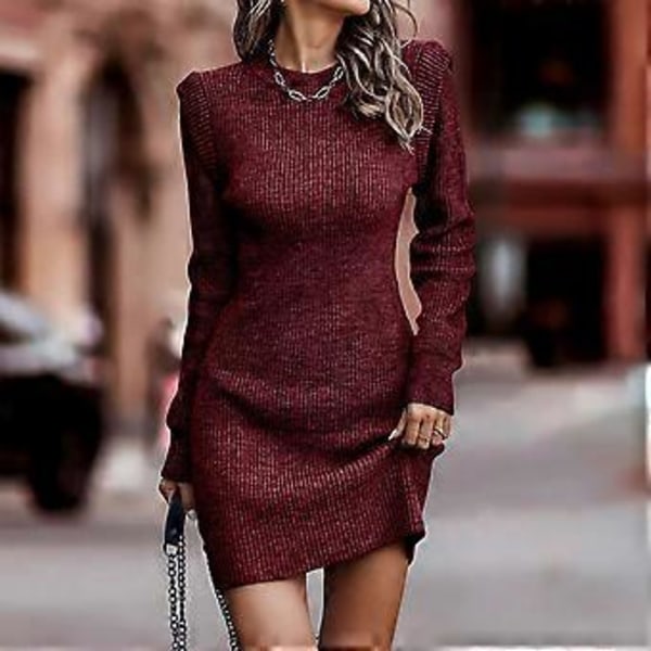 Strikkede Kjoler Dame Sweater Kjole Mini Kjole Vinterkjole Afslappet Høj Elasticitet Langærmede Kjoler Strik