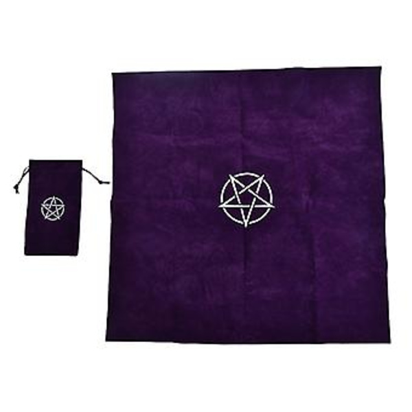 Pentagram Tarot Dug med Taske Fløjl Altar Tarot Dug Pentakler Måtte (Lilla)