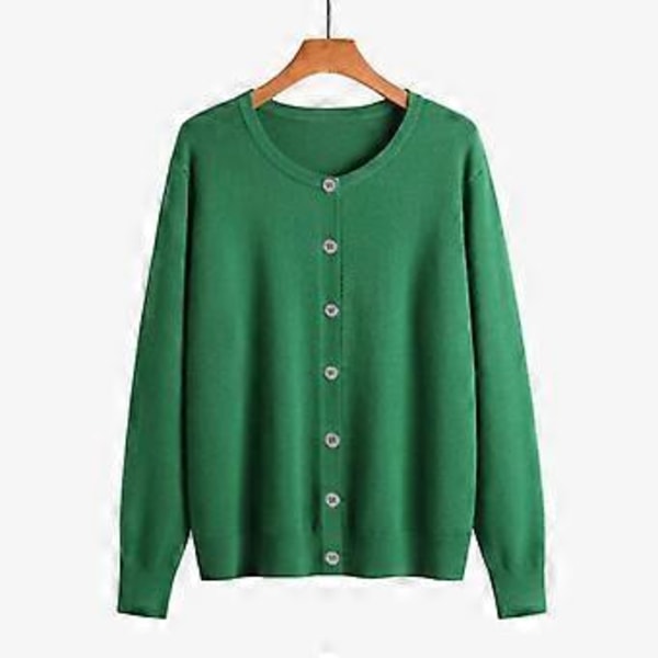 Vår och Höst Damkofta Enfärgad Rund Hals Enkelknäppt Stickad Undertröja Damtröja Jacka (2XL gul)