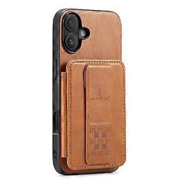 FIERRE SHANN 024 Stil För iPhone 16 Fodral Korthållare Ställ Vaxig Textur Läder+TPU Telefonskal (Stil E)