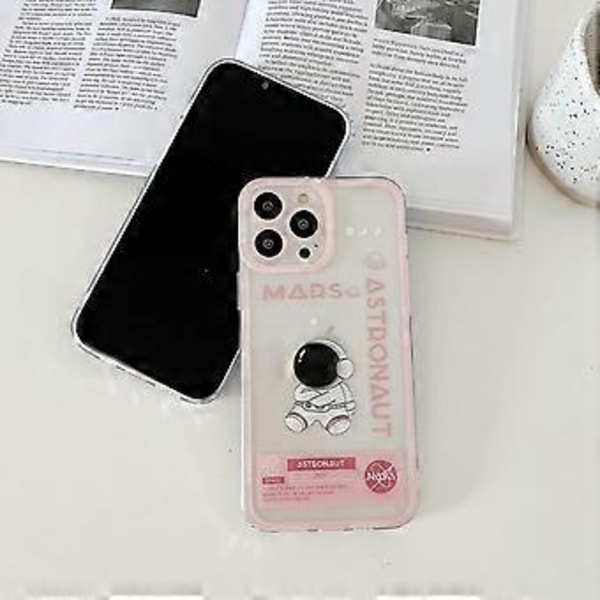 Til iPhone 13 mini Klar Sød Case, Cool Tegneserie Astronaut Rumraket Måne Design Stilfuld TPU Bumper (iPhone 13 mini, Pink Mars)