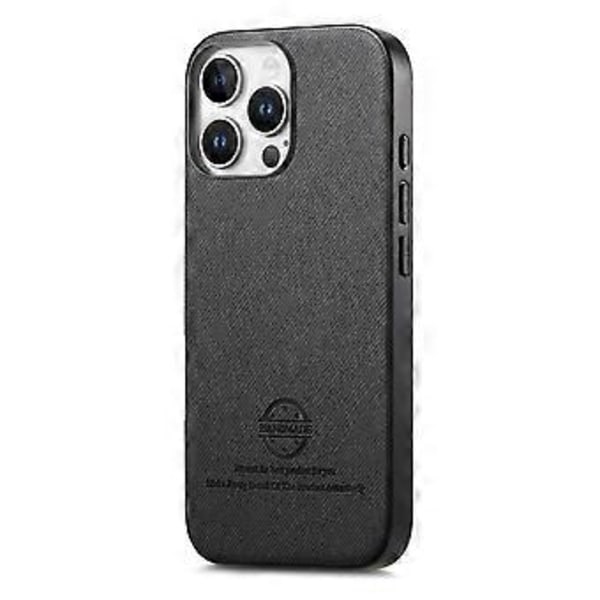 För iPhone 14 Pro Skal Tygtextur Läder+PC+TPU Anti-Drop Telefonskal - Svart (Svart)