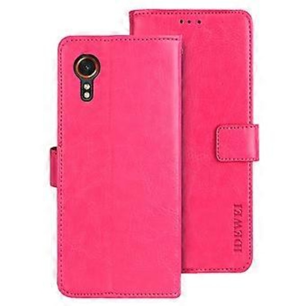 IDEWEI Samsung Galaxy Xcover7 -kotelo Crazy Horse -kuvioitu PU-nahkainen täyssuojakotelo (Ruusu)