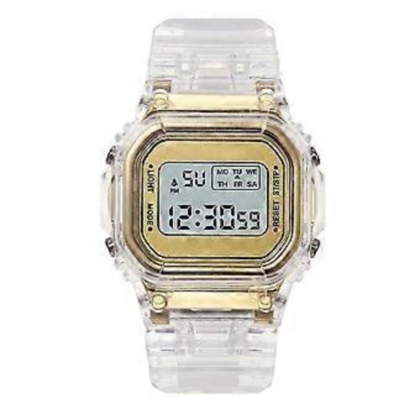 Mode Transparent Unisex Multifunktionel Vandafvisende Digitalt Ur (Guld)