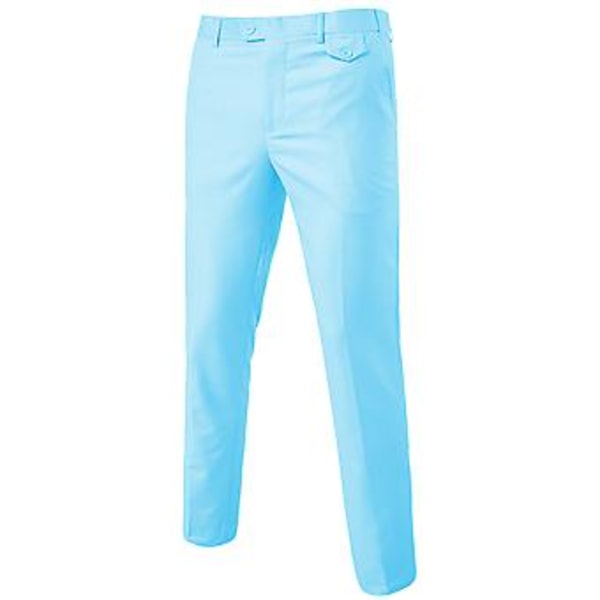 Men Solid Straight Leg Smart Casual Suit Pants Office Business Work Formal Trousers(L Light Blue)