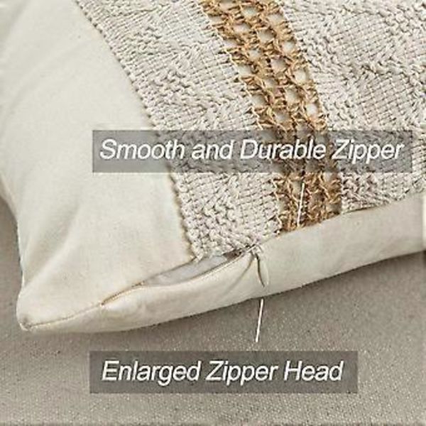 Lumbar Putesett Dekk 12 x 20 Tommer for Landlig Stue, Bomulls- og Burlap-Teksturerte Stripete Vevde Boho Putesett 1 stk