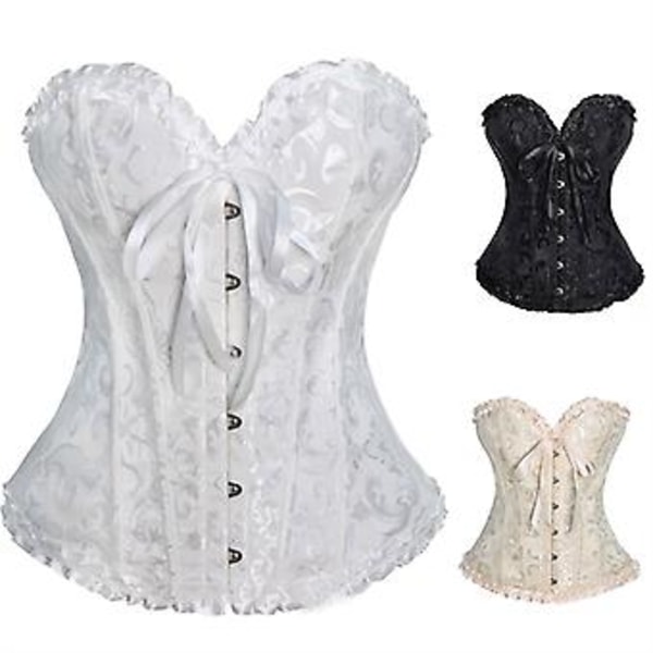 Korsetter Bustiers Blomsterblonder Topper Vintage Korset Gotisk Satin Lingeri Corselet (L Beige)
