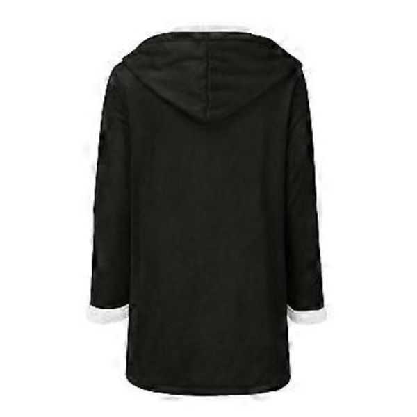 Dame Vinter Langærmet Tyk Plus Fløjl Hætte Casual Bomuld Varm Jakke Fleece Varm Frakke Hættetrøje Overtøj 1 stk (XL Sort)