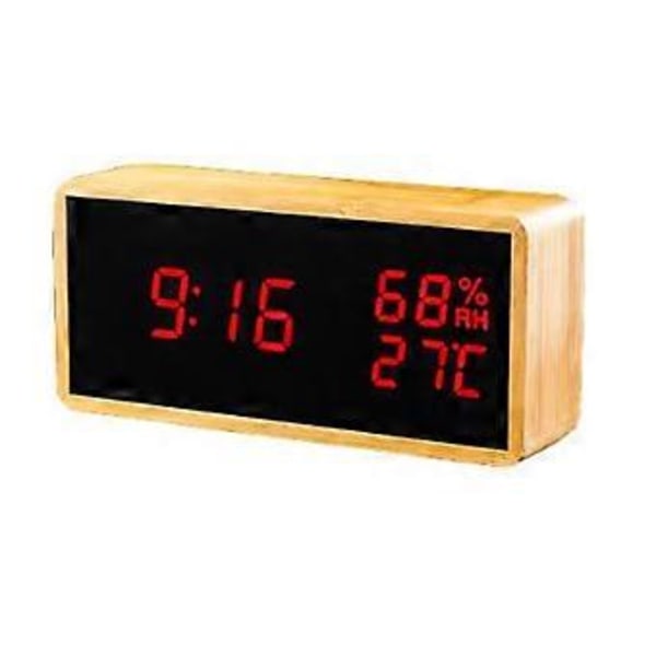 Elektronisk Väckarklocka, Digital Väckarklocka i Glas med 3 Larminställningar, USB-driven Digital Klocka med Tid, Temperatur och Luftfuktighet LED-Display (Re
