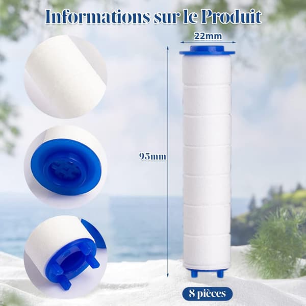 Brusehovedfilter, 8 stk. aftagelig antikalk PP-bomuldsshower