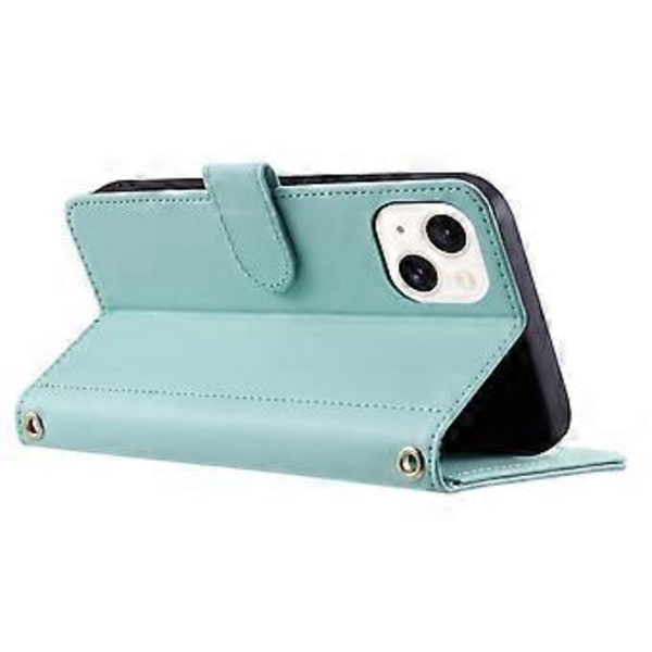 Läderfodral till iPhone 14 Rombmönstrat Plånboksfodral (Mintgrön)