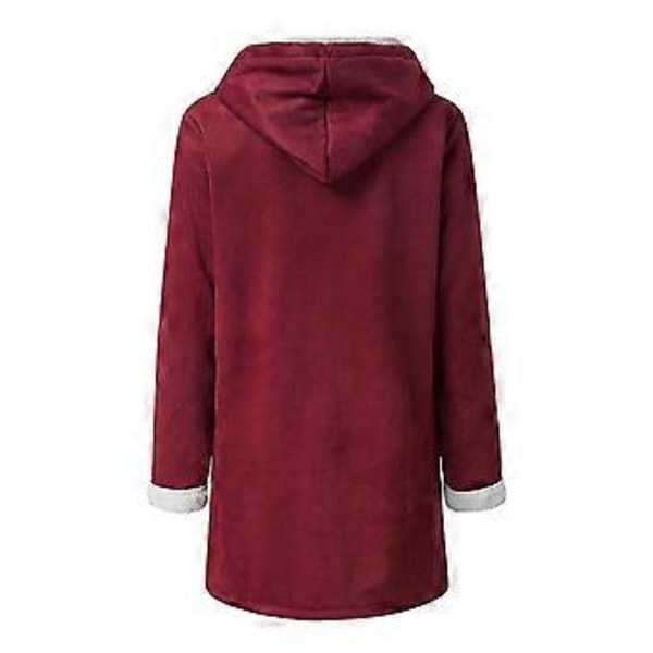 Dame Vinter Langærmet Tyk Plus Fløjl Hætte Casual Bomuld Varm Jakke Fleece Varm Frakke Hættetrøje Overtøj 1 stk (M Rød)