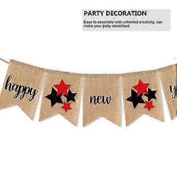 Gott Nytt År Banderoller Linne Vimplar Partydekorationer (Blandade Färger)