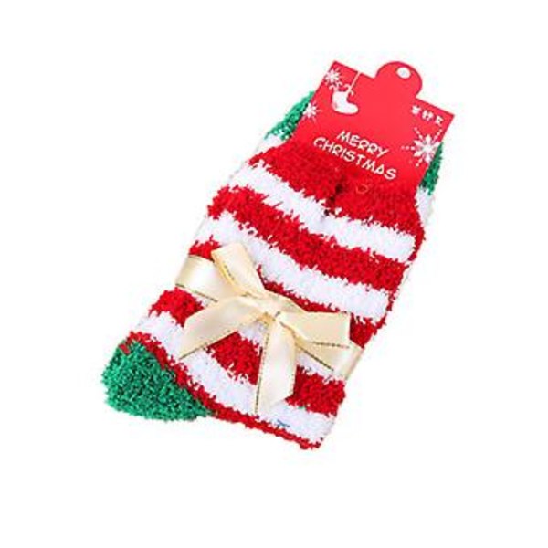 Women Christmas Bed Sleep Soft Fluffy Socks Xmas Festive Stockings Gifts(4 Pairs Red White Striped)