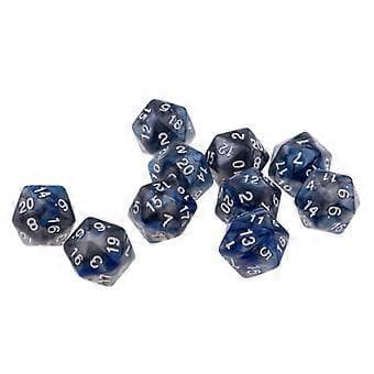 10x10 st 20-sidiga tärningar Polyedriska tärningar för D&D TRPG Cup Spel Blå + Grå
