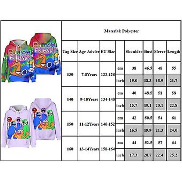 Roblox Rainbow Friends Unisex Børne Hoodie, Grafisk Hooded Sweatshits Til Drenge Og Piger (11-12 År A)