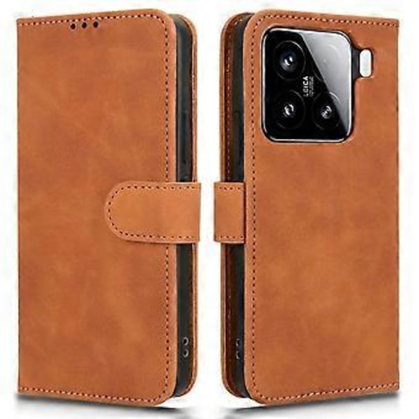 For Xiaomi 15 Pro Lærveske Hudfølelse Anti-Fall Lommebok Flip Telefondeksel (Stil E)