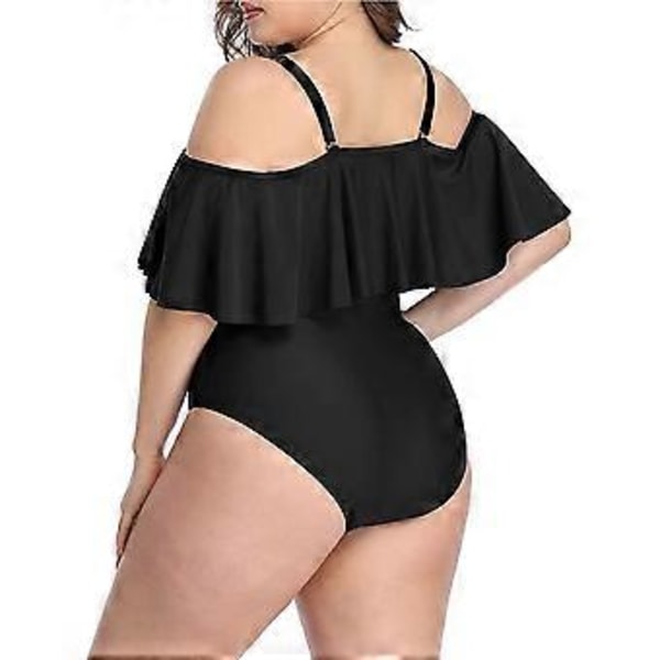 Plus Size Off Shoulder Badedragter i ét stykke til kvinder Mavekontrol Badedragter Badetøj (Large Black)