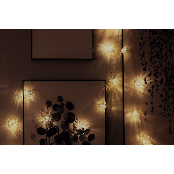 LED Hjerte Lys Girlande - 6m USB - 40 Varmt Hvide Hjerter - Pige