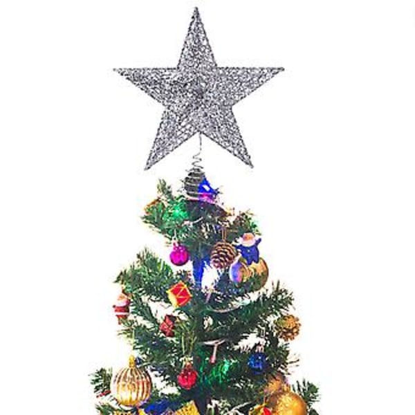 NICEXMAS 20cm Sølv Stjerne Topp til Juletre Elegant Glitrende Stjerne Juletre Topp Juletre Pynt 5-Spiss Stjerne Toppdekorasjon