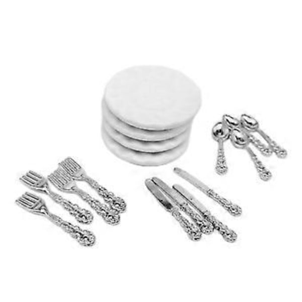 Dockskåp Porslinstallrik för 1/12 Dockskåpsrum Låda Barndocka Möbler (Argent)