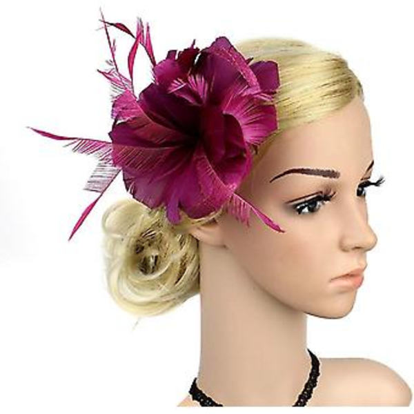 Fascinatorer for kvinner Bryllupsfascinator Hatt Blomst Mesh Fjær Hodebånd  QB-Lilla