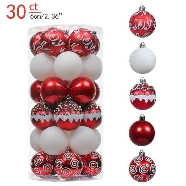 30 st julgranskulor 6 cm för julgran plast julgransprydnader dekorationer hemhängsmycken 30pcs Red White