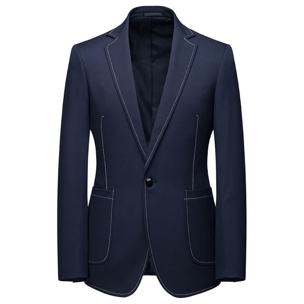 Allthemen Mens Solid Color One Button Simple Jacket Navy Blue Navy Blue XS