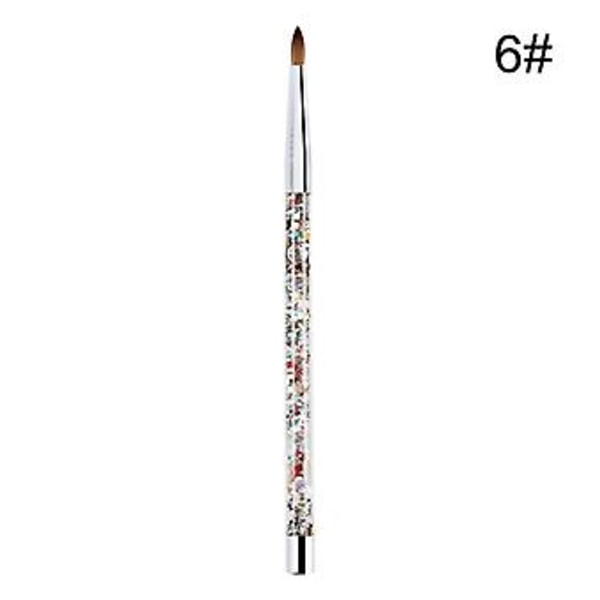 Nail Art Brush Acrylic UV Gel Glitter Painting Brushes Crystal Handle Nylon Hair Carving Flower Pens For Nail Art( 6)