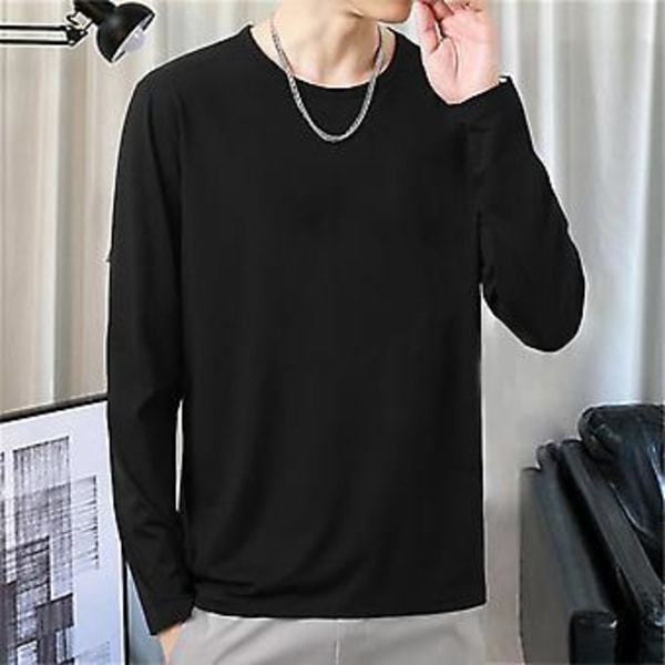 Fianao O-ringad långärmad T-shirt för män, höst, baslager, tröja, vardagskläder (3XL svart)