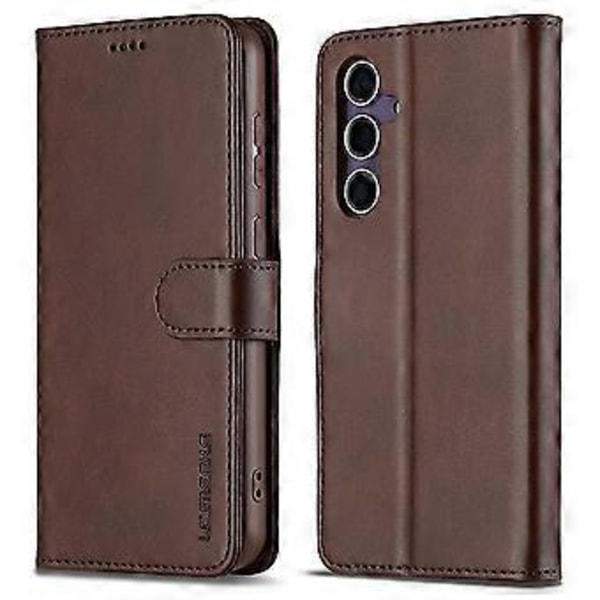 LC.IMEEKE Samsung Galaxy A56 5G -kotelo vasikannahkajäljitelmällä PU-nahkaa, jalustalla ja lompakolla - Ruskea (Ruskea)