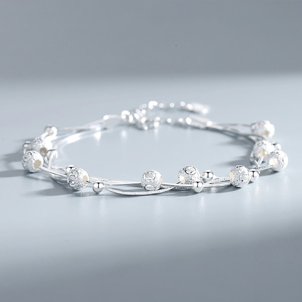 Silverpläterat justerbart pärlarmband, lämpligt armband för damer