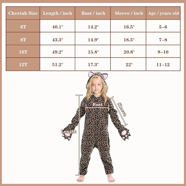 Barn Djur Onesie Kostym Outfit Hemkläder för Flickor Pojkar Halloween Cosplay Vinter Barn En Del Cheetah X-Small-Small