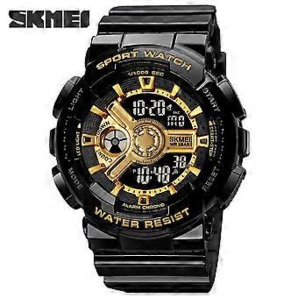 Fashion Military Mens Sport Digital Quartz Analog Waterproof Wrist Watch(Large Black Gold )