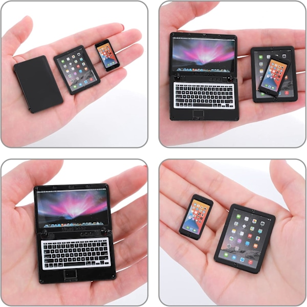 3 stk. Mini Metal Dukketilbehørssæt - Sort til Laptops, Tablets