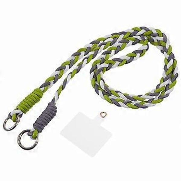 A5 Stil 60cm Telefon Crossbody Lanyard Vävd Polyester Axelrem Telefonberlocker med Patch (Grå Grön)